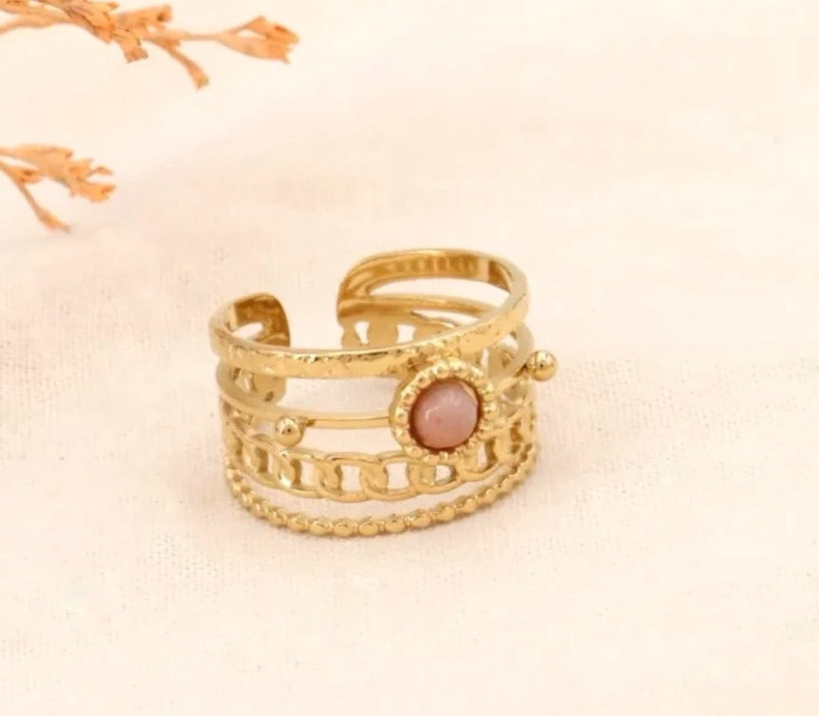 Bague dorée & pierre rose