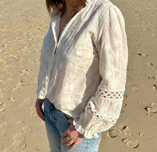 Blouse Bohème Brodée - Ivoire