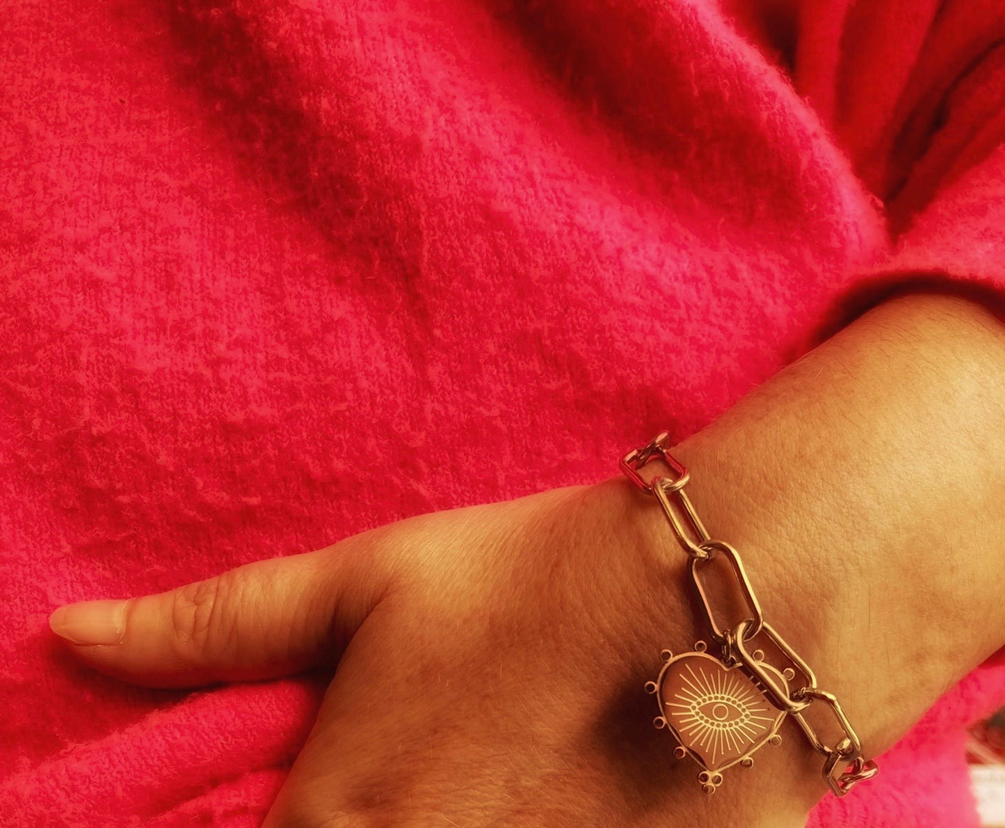 Bracelet argenté gros maillons & Coeur protecteur