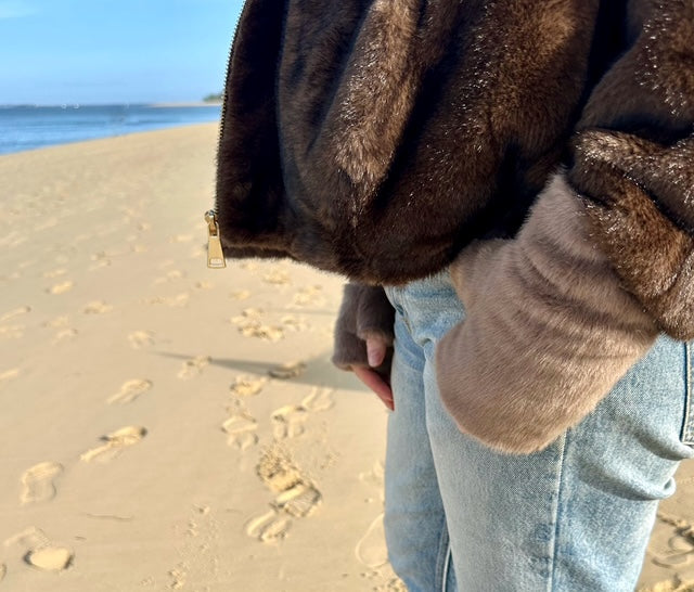 Mitaines en fausse fourrure Taupe