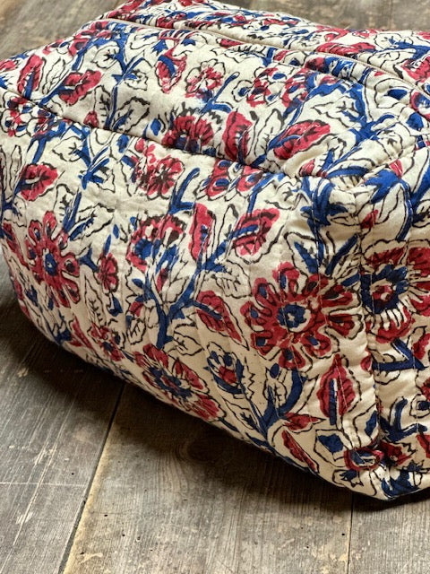 Pochette vanity bleu et bordeaux en block print - Inde