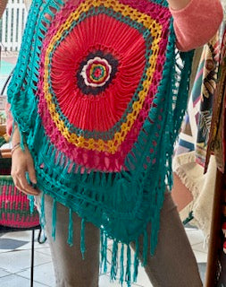 Poncho Country Turquoise & fuchsia - Palme