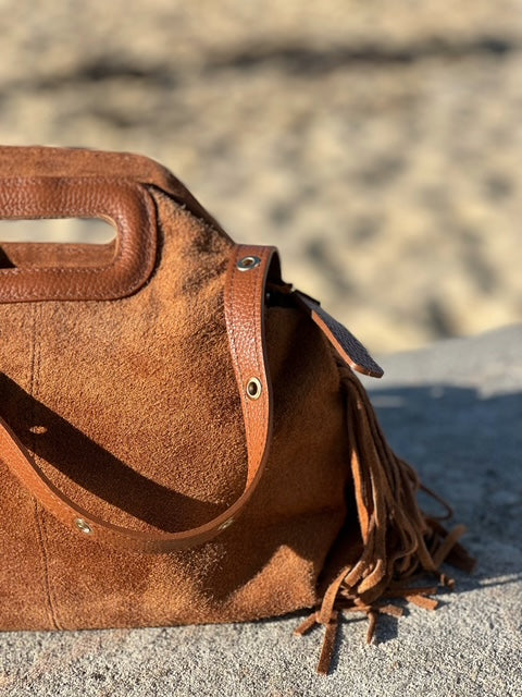 Sac frangé en cuir camel - Italie