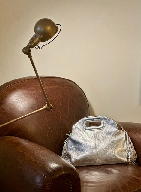Sac frangé en cuir argenté - Italie