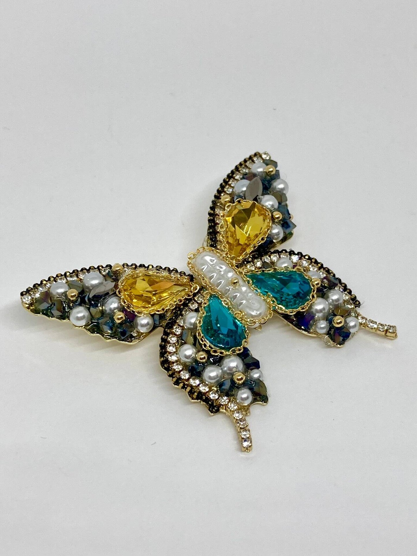 Broche Papillon, perles & strass