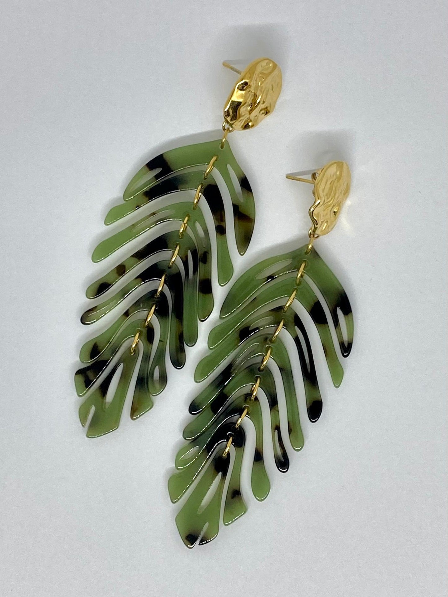 Boucles d'oreilles Feuillage vert & doré