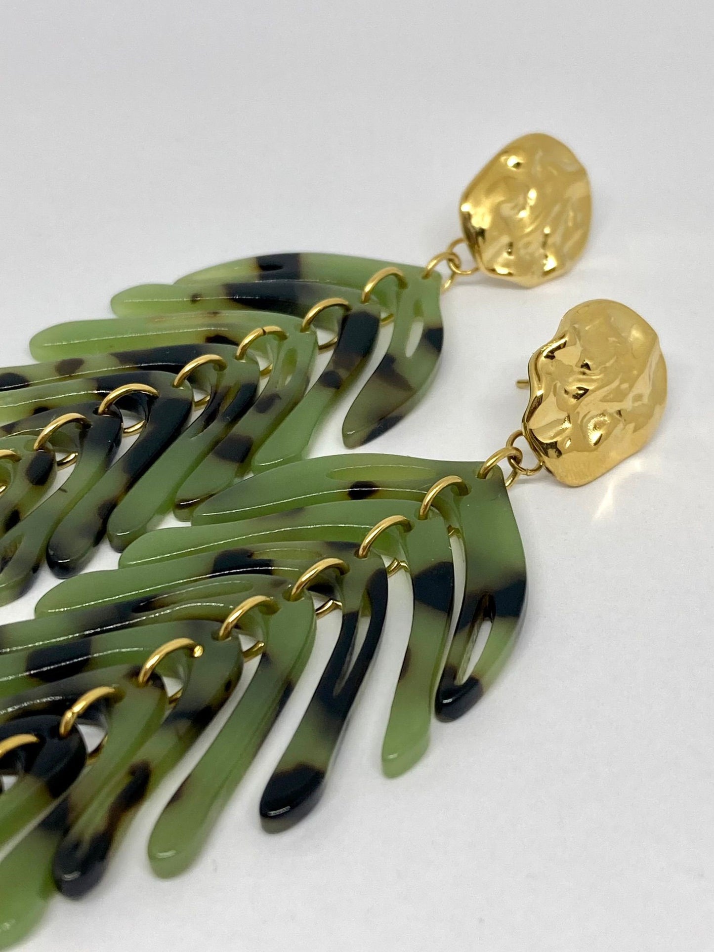 Boucles d'oreilles Feuillage vert & doré