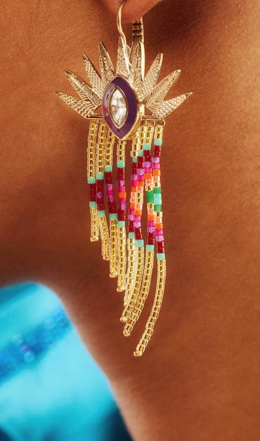 Boucles d’oreilles multicolores dorées à l’or fin - Hipanema