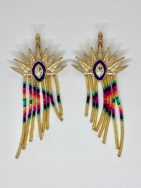 Boucles d’oreilles multicolores dorées à l’or fin - Hipanema