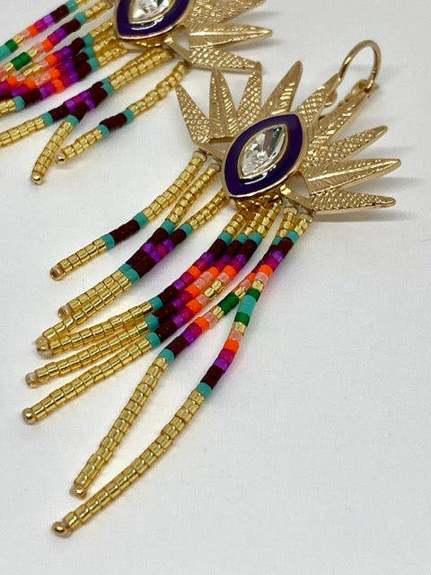 Boucles d’oreilles multicolores dorées à l’or fin - Hipanema