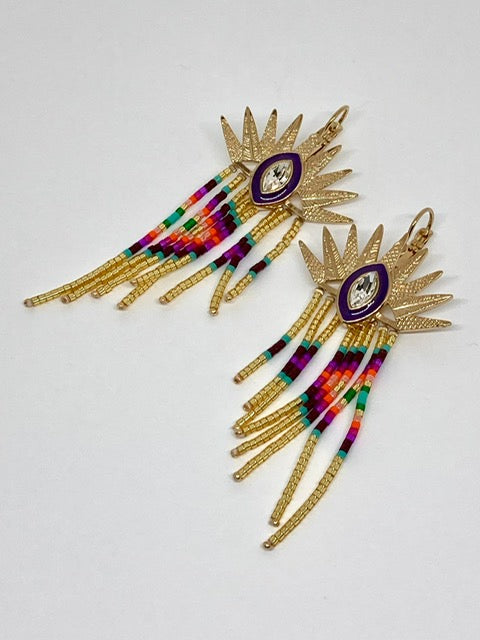 Boucles d’oreilles multicolores dorées à l’or fin - Hipanema