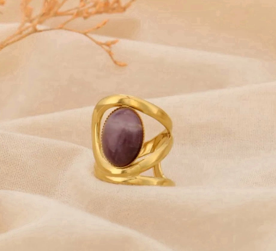 Bague dorée & quartz violet