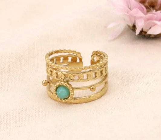 Bague dorée & pierre turquoise