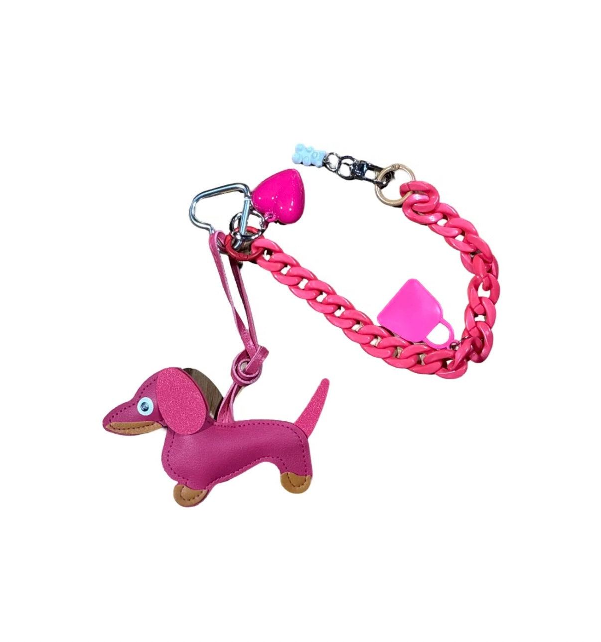 Bijou de sac - Teckel rose & chaîne fantaisie