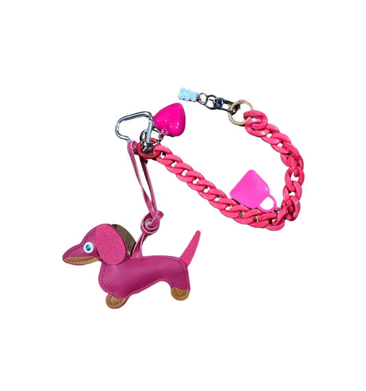 Bijou de sac - Teckel rose & chaîne fantaisie