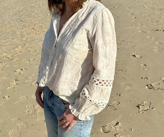 Blouse Bohème Brodée - Ivoire