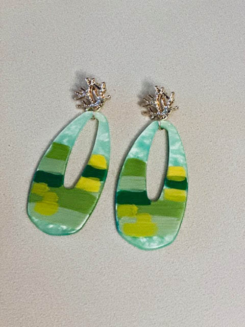 Boucles d’oreilles - Vertes Marbrées