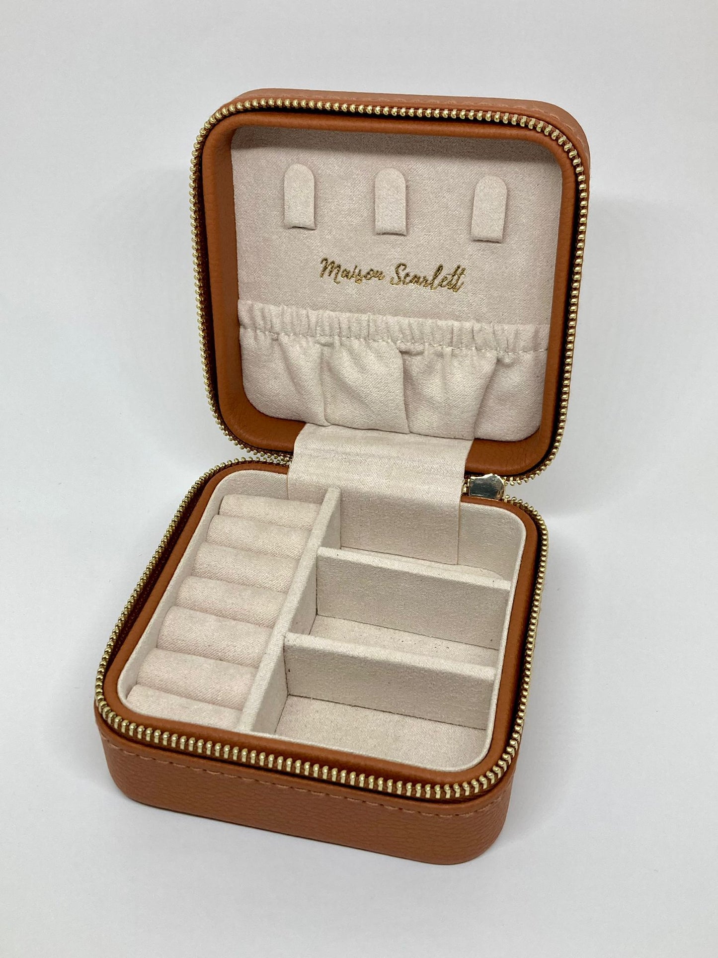 Boîte à bijoux de voyage - Cuir grainé camel