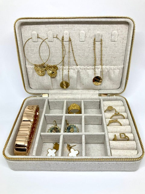 Boîte à bijoux en lin écru