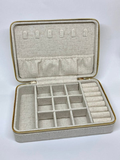 Boîte à bijoux en lin écru
