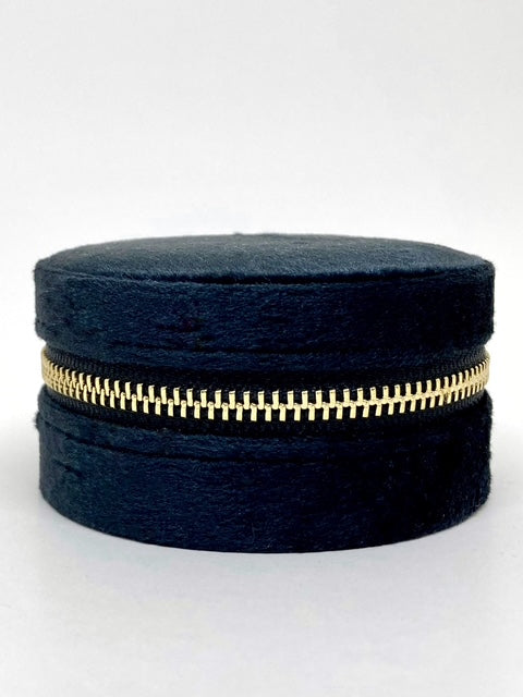 Boîte à bijoux de voyage en velours noir - Format rond compact