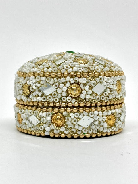 Boîte perlée blanche & dorée - Thaïlande