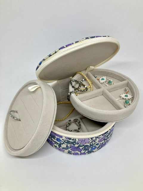 Boîte à bijoux ronde - Fleurs violettes en Liberty®