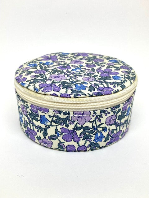 Boîte à bijoux ronde - Fleurs violettes en Liberty®