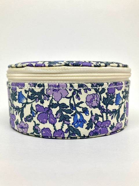 Boîte à bijoux ronde - Fleurs violettes en Liberty®