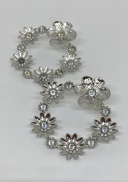 Boucles d’oreilles fleurs argentées