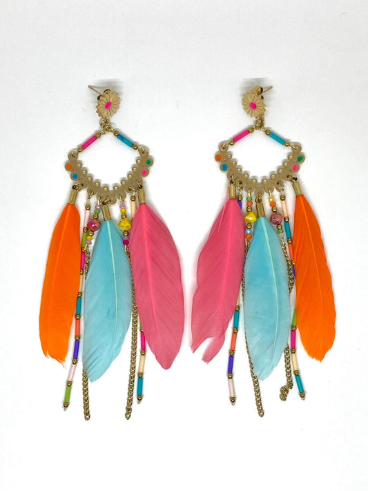 Boucles d’oreilles Plume -Arc en ciel