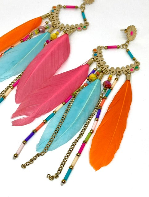 Boucles d’oreilles Plume -Arc en ciel
