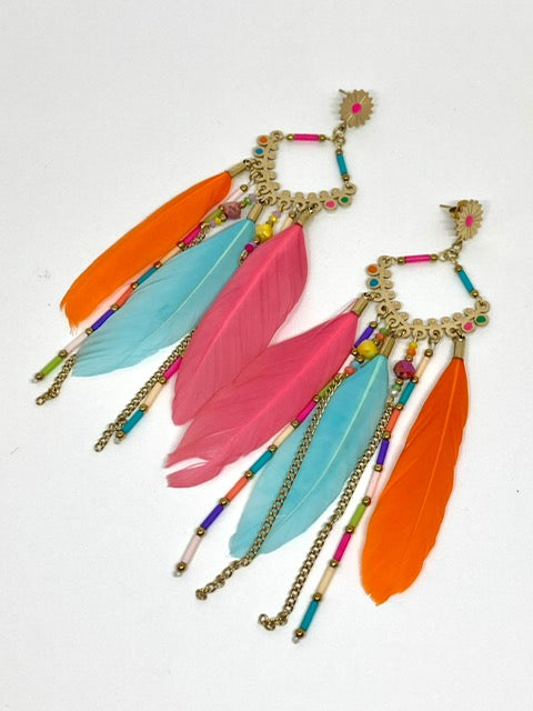 Boucles d’oreilles Plume -Arc en ciel