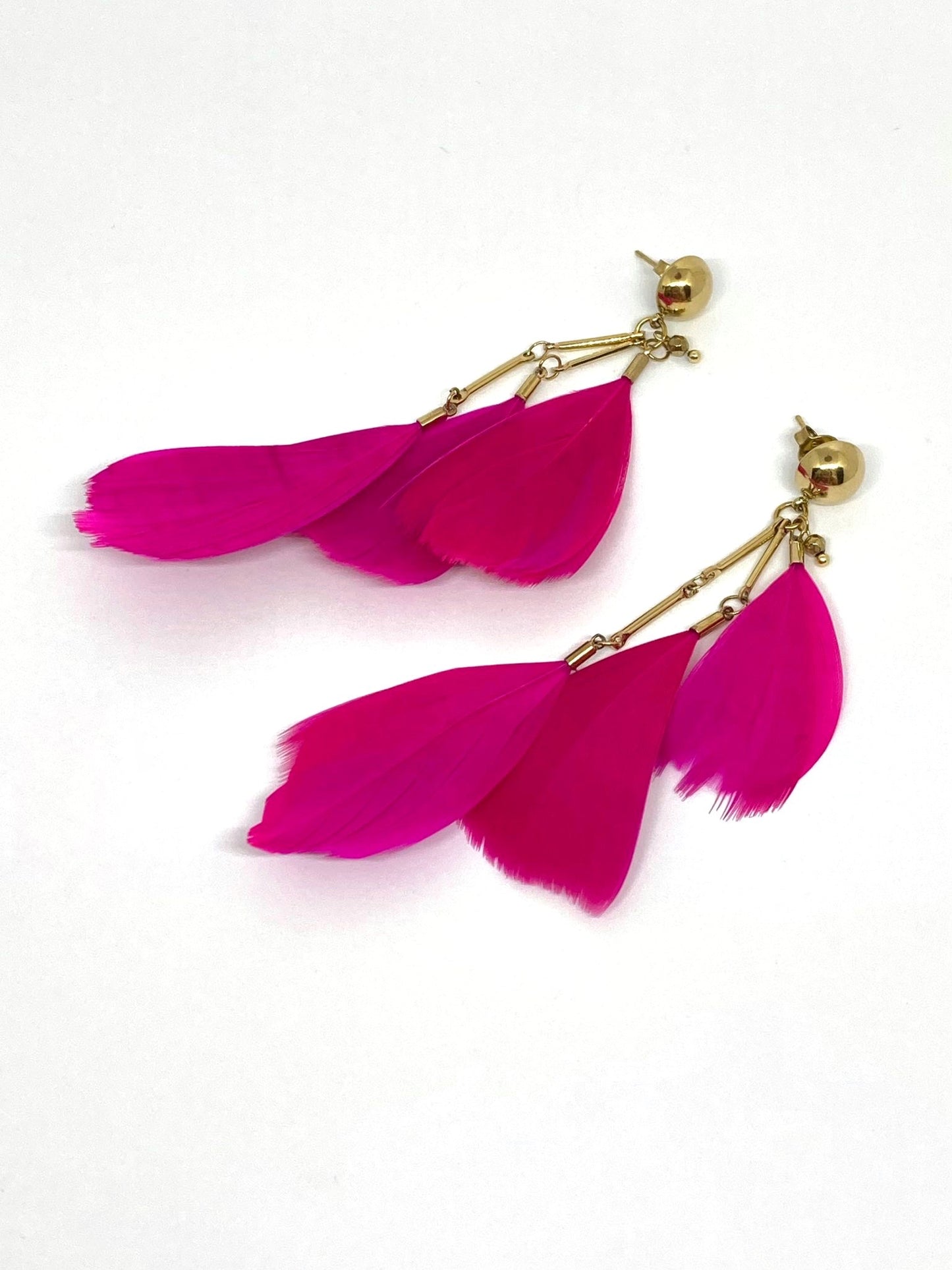 Boucles d’oreilles Plume - Doré & Fuchsia
