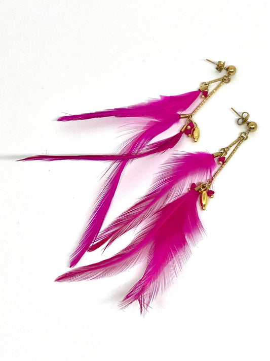 Boucles d’oreilles Plume - Fuchsia