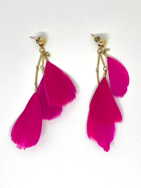 Boucles d’oreilles Plume - Doré & Fuchsia