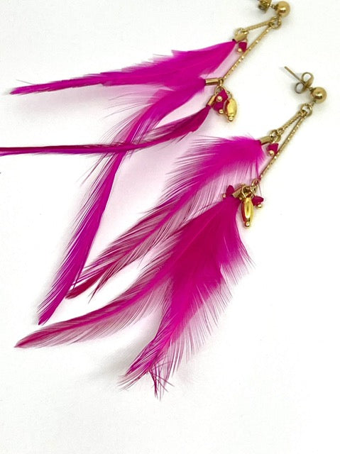 Boucles d’oreilles Plume - Fuchsia