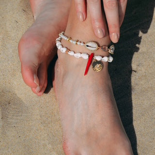 Bracelet de cheville coquillages & strass - Hipanema