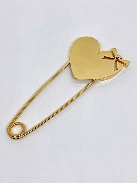 Broche épingle à nourrice coeur doré