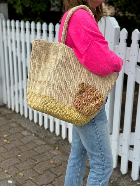 Cabas en raphia jaune & naturel Madagascar - Limaïa