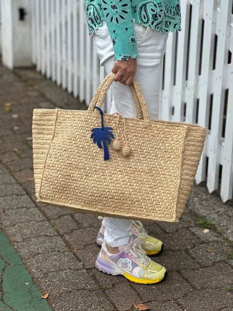 Cabas en raphia avec pompons & bijou palmier Madagascar - Limaïa