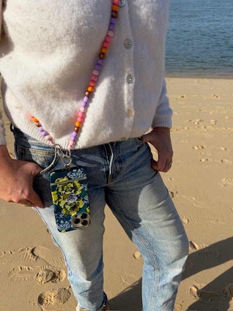 Chaîne de téléphone en perles de bois multicolore - Colombie