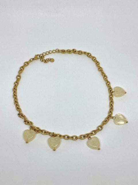 Collier grosse maille & cœurs translucides