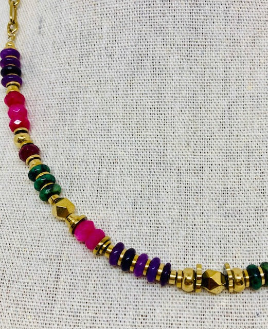 Collier en  Pierres Naturelles - Vert & Fuchsia