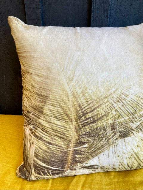 Coussin en velours feuillages