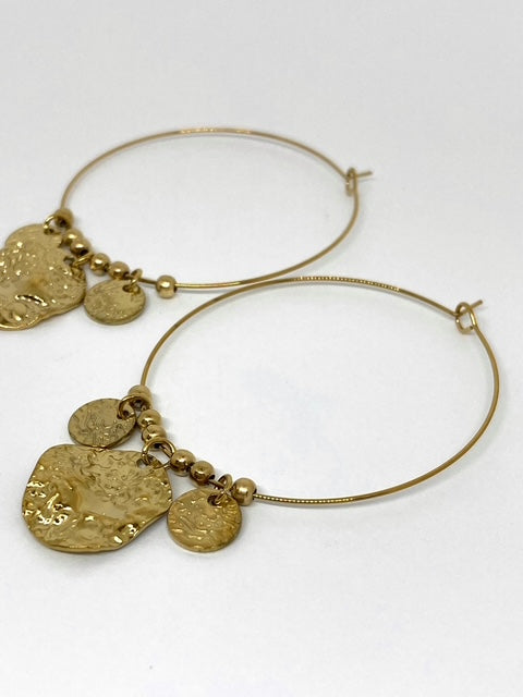 Créoles en acier inoxydable doré avec médaillons