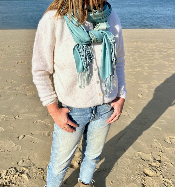 Étole 100% cachemire Vert d’eau Tie &  Dye - Thaïlande