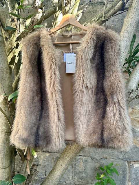 Gilet sans manche fausse fourrure - Beige