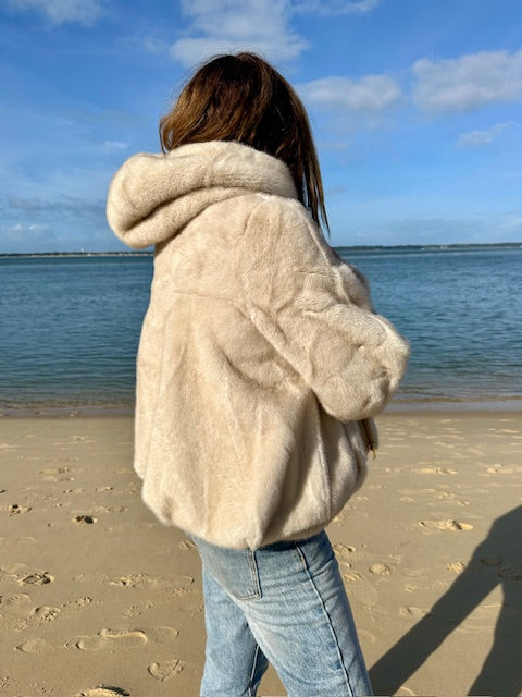 Manteau fausse fourrure - Écru