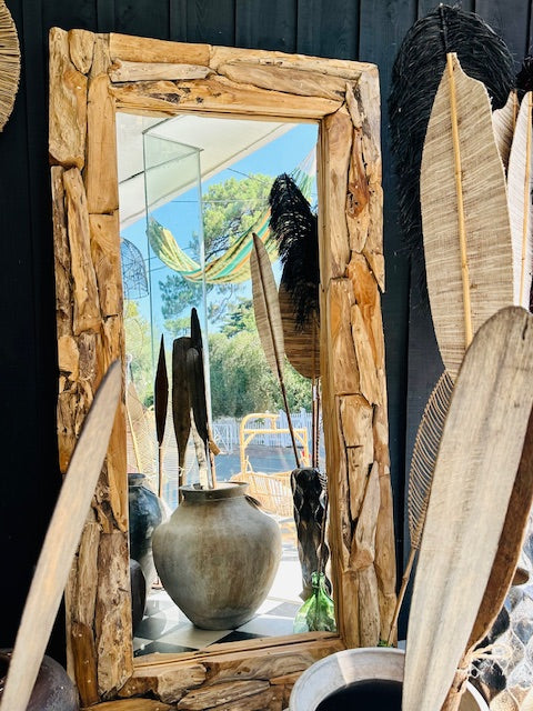 Miroir en teck recyclé - Fabrication artisanale à Bali